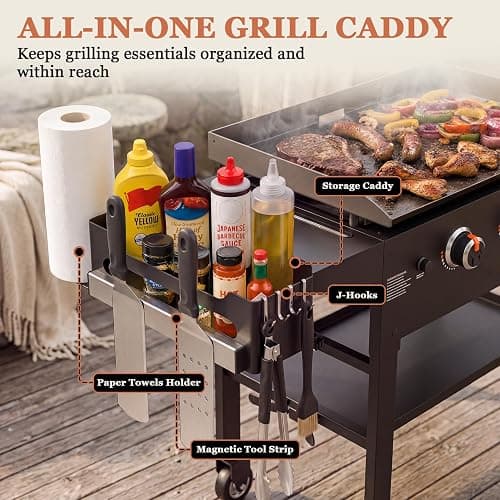 mossime Griddle Caddy Organizer Accessories for Blackstone 36"/28" Griddles | Grill Caddy Accessories Storage for Blackstone Prep Carts, with Magnetic Tool & Spatula Holder, Paper Towel Holder, 4 J-Hooks thumbnail 3
