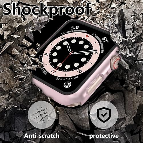 Bigqin 5 Pièces Coque Compatible avec Apple Watch Series 6/5/4 SE/SE2/SE3 44mm, Film Protection d'écran Trempé Coque, Protection Complète Anti-rayures,Transparent, Noir, Argent, Rose, Officiel thumbnail 5