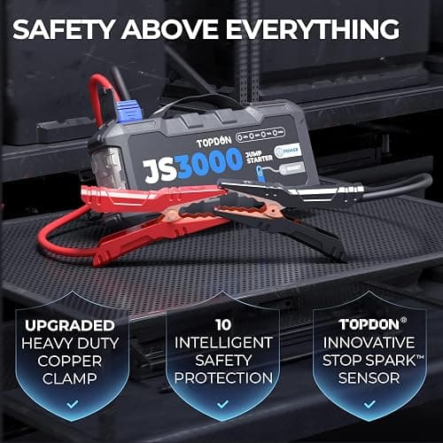 TOPDON Booster Batterie 3000A 24000mAh Démarreur de Batterie, JS3000 Portable Jump Starter pour Véhicule ( Jusqu’à 9L Essence /7L Gazole) Démarrage de Voiture thumbnail 7