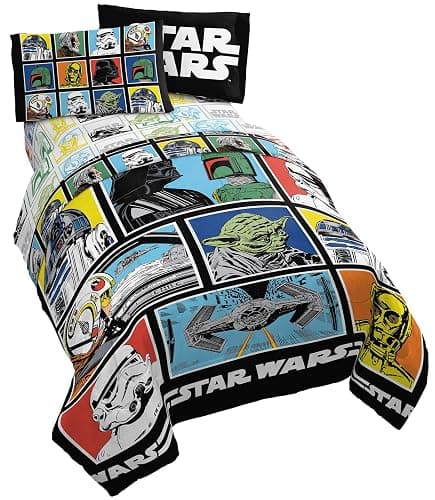 Jay Franco Star Wars Classic Grid 4 Piece Twin Bed Set - Includes Reversible Comforter & Sheet Set - Bedding Features Luke Skywalker - Super Soft Fade Resistant Microfiber - Image 1