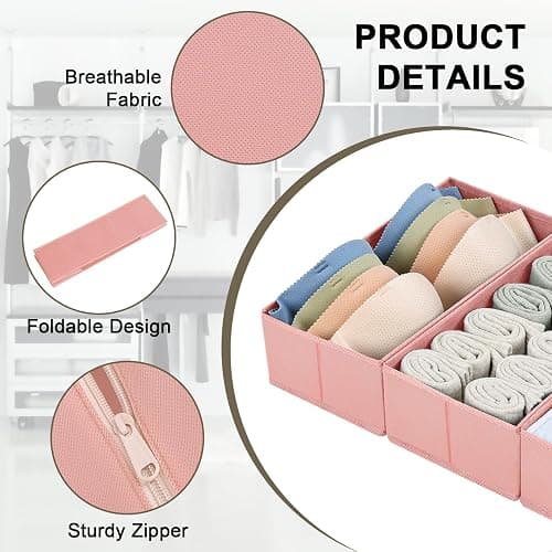 DIMJ Fabric Drawer Organizer Bins - 12 Pack Foldable Sock & Clothes Organizer - Pink thumbnail 3