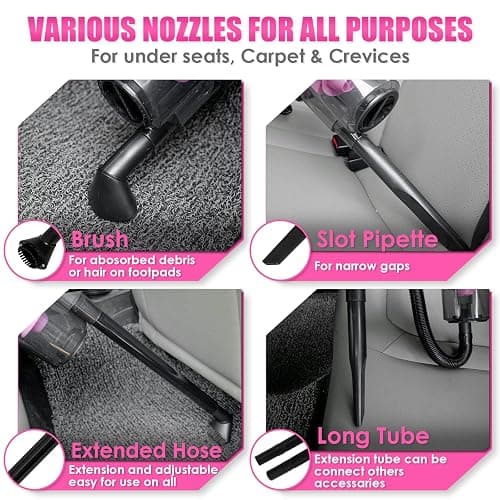 Viewsun 17pcs Car Cleaning Kit, Pink Car Interior Detailing Kit with High Power Handheld Vacuum, Detailing Brush Set, Windshield Cleaner, Cleaning Gel, Complete Auto Accessories for Women Gift thumbnail 3