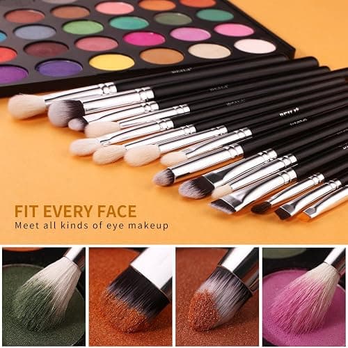 BEILI Eye Makeup Brushes 15pcs Eyeshadow Brushes Soft Synthetic-Natural Hair Eye Shadows Blending Concealers Eyebrow Eyeliner Professional Make Up Brushes Set thumbnail 6