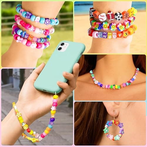 Gionlion 1200 Pcs Polymer Clay Beads Bracelet Making Kit, 25 Style Animal Fruit Flower Butterfly Bunny Pony Letter Beads Charms for Jewelry Making, DIY Art and Crafts Toys Gifts for 4+ Year Old Kids thumbnail 4