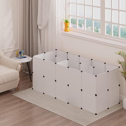 EUGAD Freilaufgehege Kaninchen, Freigehege Meerschweinchen, Welpenauslauf, Kleintiergehege für drinnen, Gehege für Chinchilla Hamster, mit Hammer, Weiß + Transparent, 175x75x35cm 0047WL thumbnail 7