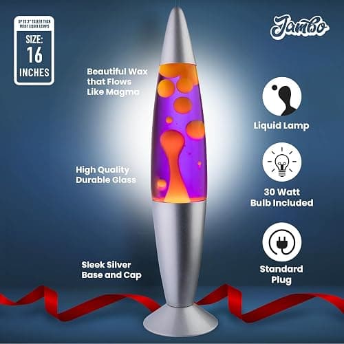 JAMBO 16" Beautiful Lamp- Purple with Yellow/Orange Wax, Relaxing Liquid Light, Night Light Nightlight, Home Decor Living Room Office Bedroom Lamp for Adults Teens Kids Magma Motion thumbnail 3