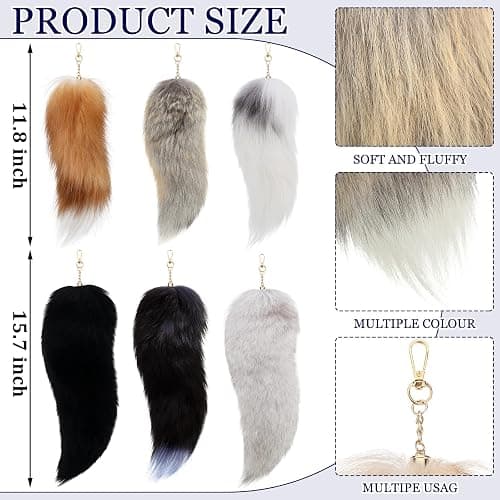 Ferreve 2/4/6/8 Pcs Fluffy Therian Tail Keychain Soft Fox Fur Tail Keychain for Women Handbag Cosplay Costume 2 Sizes thumbnail 2