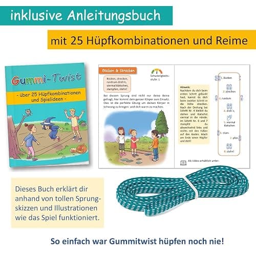 GLÜCKSWOLKE Gummitwist + Buch mit 25 Spiele - Indoor & Outdoor Spielzeug für Kinder ab 6, 7, 8, 9, 10 Jahre I Gummi Twist - Kinderspiele für Einschulung in Schultüte I Geschenke für Mädchen & Junge thumbnail 2
