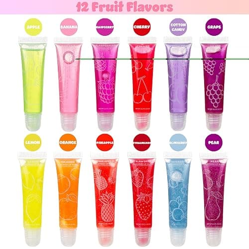 EXPRESSIONS 12 pc Lip Gloss Set, Flavored Lipgloss Squeeze Tubes with Carrying Case, Lip Gloss Set Value Pack, Assorted Fruit Flavored Lip Glosses, Kid-Friendly Non Toxic Makeup (12) thumbnail 2
