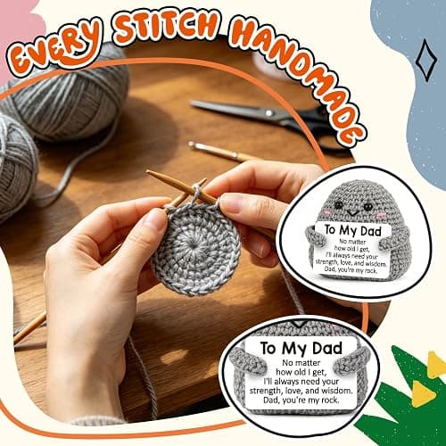 Mini Funny Dad Gifts from Daughter Son Wife Crochet Stone Decor, Birthday Gift Ideas for Bonus Step Dads Father Daddy Presents, Dad You are My Rock Sentimental Handmade Decoration thumbnail 2