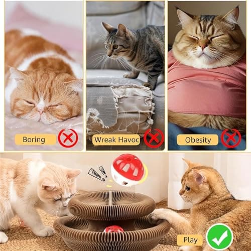 Cat Toy, Magic Organ Cat Scratch Board, Compact Cats Accordion Toy, Interactive Cardboard Cat Scratcher Pad Toys with Bell Ball for Indoor Exercise thumbnail 3