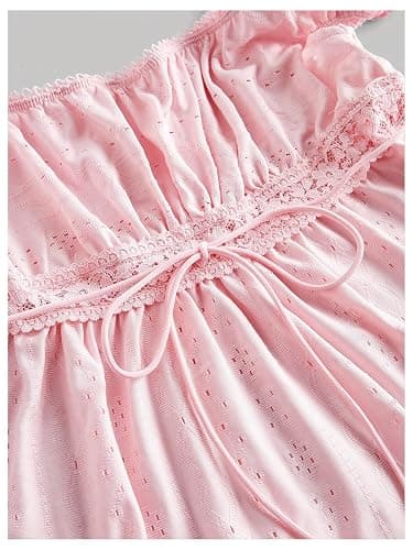 SOLY HUX Women's Short Sleeve Babydoll Tops Cute Summer Blouse | Peplum Top for Teen Girls, Square Neck, Lace Tops, Summer T Shirts thumbnail 3