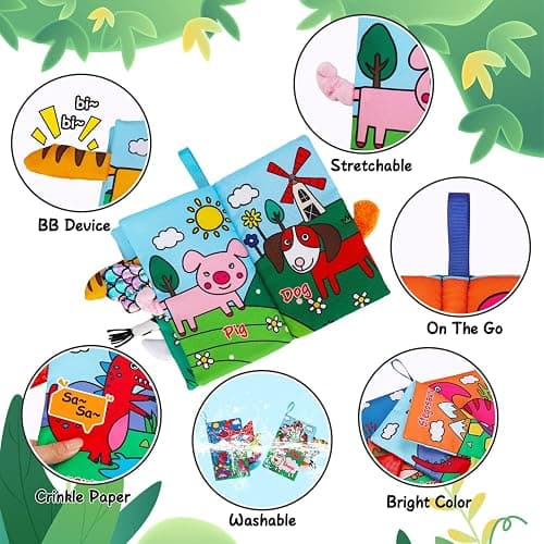 2PCS Soft Crinkle Touch Feel Cloth Books for Infant Baby 0-3-6-12-18 Months | High Contrast Interactive Sensory Busy Travel Early Development Car Seat Stroller Toys Montessori Newborn Gift for Boys Girls thumbnail 8