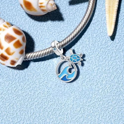 QeenseKc Sea Turtle Animal Tortoise Slipper Shoe Charm Hot Summer Beach Bule Enamel Bead for Pandora Bracelet thumbnail 3