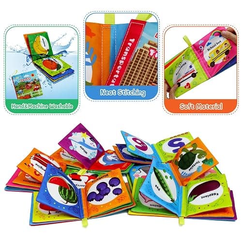 Dr.Rapeti Soft Cloth Books Baby Books Bath Books 6-Pack for Baby Infant Toddler Kids Crinkle Squeaky Washable Chewable Non-Toxic Early Educational Giftable thumbnail 5