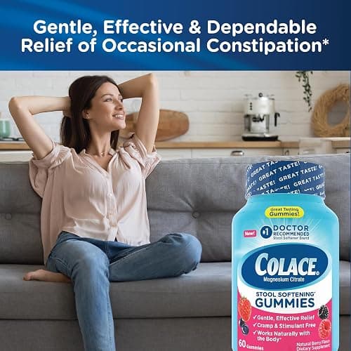 Colace Stool Softener Gummies, Gentle Dependable Constipation Relief Magnesium Citrate Gummies, No.1 Doctor Recommended Stool Softener Brand, Berry Flavored 60ct thumbnail 4