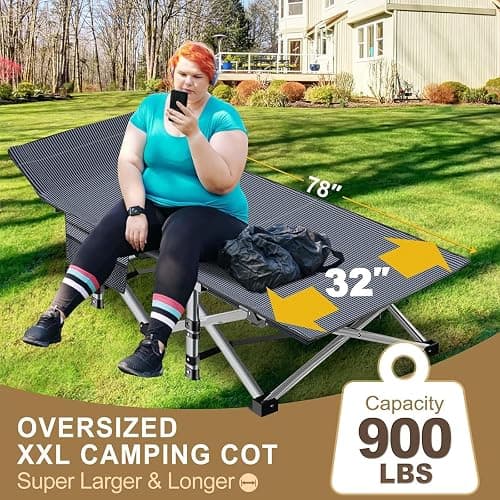 DoCred Oversized XXL Folding Camping Cot with Mattress, 2 Pack 32" Wide Cot | Heavy Duty Sleeping Cot Bed for Adults Portable Outdoor Bed with Carry Bag, Travel Camp Cots thumbnail 4