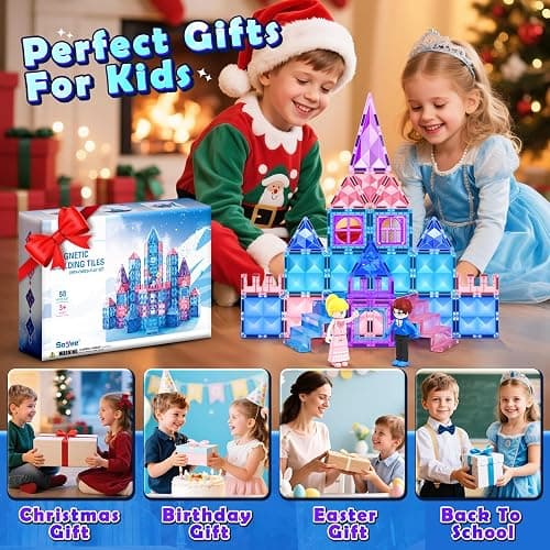 Diamond Magnetic Building Blocks for Kids - Princess Castle Magnetic Tiles Toys for 3-8 Year Old Girls & Boys - 3 4 5 6 Year Old Girl Birthday Xmas Gifts - STEM Educational Toys for Creative Play thumbnail 7
