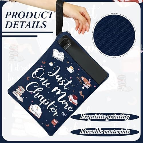 Feifeiya 2 Pcs Book Sleeves, Just One More Chapter | Washable, Canvas Book Cover Pouches with Zipper, with Front Pocket, Gift for Readers and Lovers, Fits Hardcover Books thumbnail 4