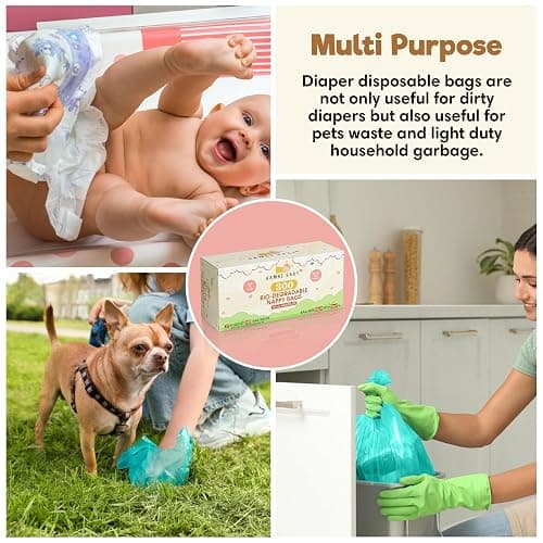 ECO Bambi Baby ™ 100% Biodegradable and Compostable 300 Nappy bags| Antibacterial Diaper Disposal Sacks in Kraft Box | Essentials for Newborn Babies and Young Children thumbnail 6