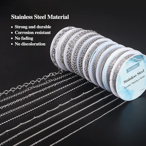 Ecoofor Necklace Chains for Jewelry Making, 78.7 Feet 10 Rolls Stainless Steel Jewelry Chains for DIY Necklace Bracelet Jewelry Making with Stainless Steel Jump Rings/Lobster Clasps/Connectors thumbnail 4