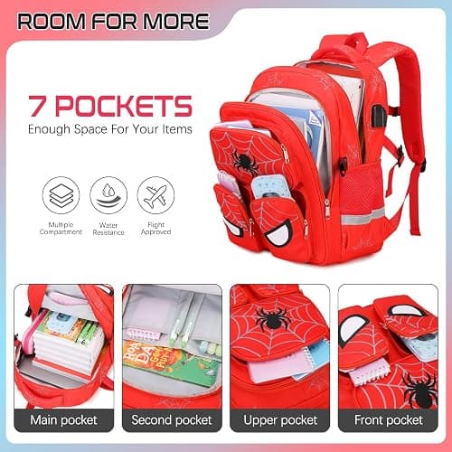 Jafeton School Backpack for Boys, 3 PCS Spider Boy Backpack Set with Lunch Box & Pencil Pouch, Waterproof Schoolbag for Boys Kids Children Teens, Elementary Middle School, Kids Bookbag Casual Daypack thumbnail 3