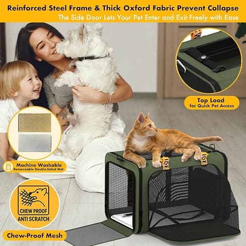 PAWZIDEA Expandable Pet Carrier Airline Approved, 18"×11"×11" Small Dog Carriers, Collapsible Top-Load Cat Carrier for 2 Cats Under Seat, Soft-Sided Puppy & Animal Travel Bag, ID Card, Up to 15lbs thumbnail 6