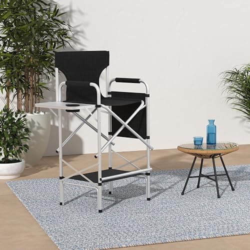 mefeir 31" Tall Folding Directors Chair with Side Table Storage Bag,Portable Makeup Artist Bar Height, Aluminum Frame 300 lbs Capacity, 19.2" D x 23.6" W x 45.6" H thumbnail 2