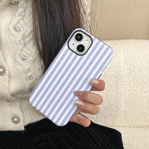 YOYORI for iPhone 13/14 Case, Cute Striped Shockproof Slim TPU PC Cover | Blue | Comfortable Grip | Lightweight | Designed for Women & Girls thumbnail 7