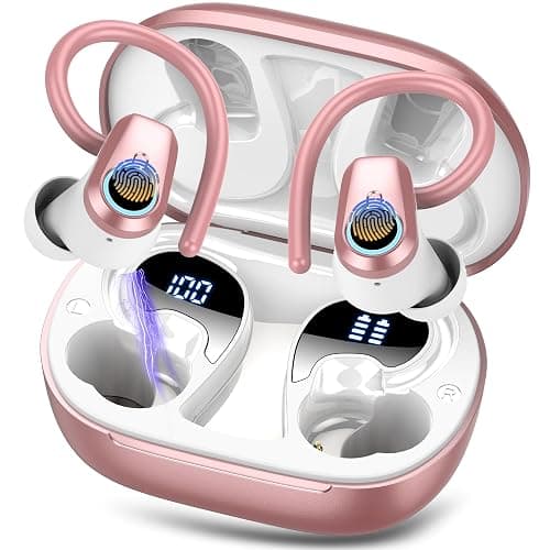 Wireless Earbuds, Bluetooth 5.3 Headphones with 4 ENC Noise Canceling Mic, 50H Stereo Dual LED Display Ear Buds, Sport Bluetooth Earphones with Earhooks, IP7 Waterproof Wireless Headphones, Rose Gold thumbnail 2