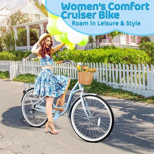 EISYROOD 26 Inch Beach Cruiser Bike for Women, Hybrid Womens Bike with 7 Speed, Adjustable Seat, Lightweight Women Beach Cruiser Bike with Anti-Skid Tires, V-Brakes thumbnail 7