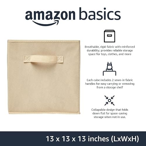 Amazon Basics Collapsible Fabric Storage Cube Bins Organizer with Handles, Sturdy, Beige, 13-x-13-x-13-inch, Pack of 6 thumbnail 4