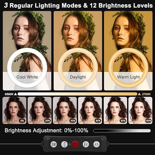 10" Selfie Ring Light with 73" Tripod Stand & 1 Phone Holder, LED Camera Ringlight with 48 RGB Colors Modes & Musical Rhythm Mode and 12 Brightness Dimmable for TikTok/Makeup/Photography/Vlog thumbnail 3