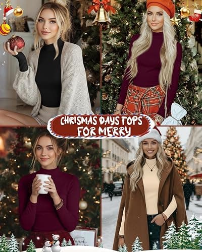Ficerd 3 Pack Women's Mock Turtleneck Shirts, Long Sleeve Mock Neck Pullover Tops Slim Fitted Stretch Undershirt Tee Blouse thumbnail 5