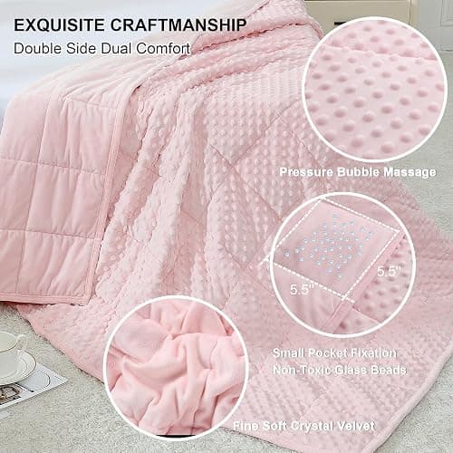 Alomidds Weighted Blanket, Luxury Velvet Weighted Blankets for Adults,Warm and Breathable Soft and Comfort Minky, Heavy Blanket with Premium Glass Beads (48"x72",20lbs Twin Size - Pink) thumbnail 3