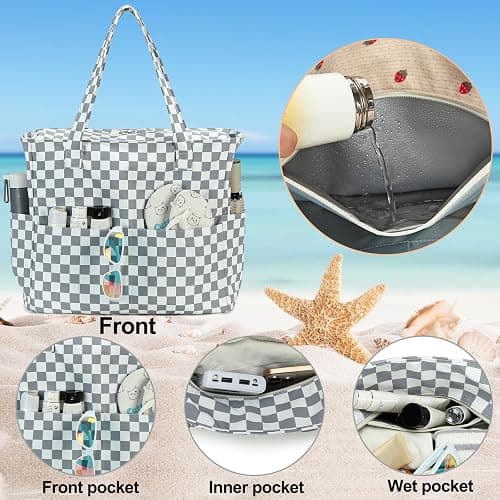 Bluboon Waterproof Beach Tote Pool Bags for Women Ladies Extra Large Carry On Bag With Wet Compartment for Weekender Travel thumbnail 4