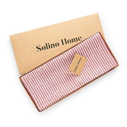 Solino Home 100% Pure Linen Table Runner 14x108 Inch - Narrow Stripe Red and White Cloth Runner for Dining Buffet Table, Indoor, Outdoor - Machine Washable - 4th of July thumbnail 6
