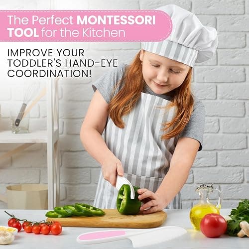 Zulay 3-Piece Kids Knife Set for Real Cooking & Baking - Toddler Knives for Cutting Fruits, Veggies, & Cake - Children’s Montessori Knife with Serrated Edges - Safe & Fun Lettuce Knife (Pink) thumbnail 2