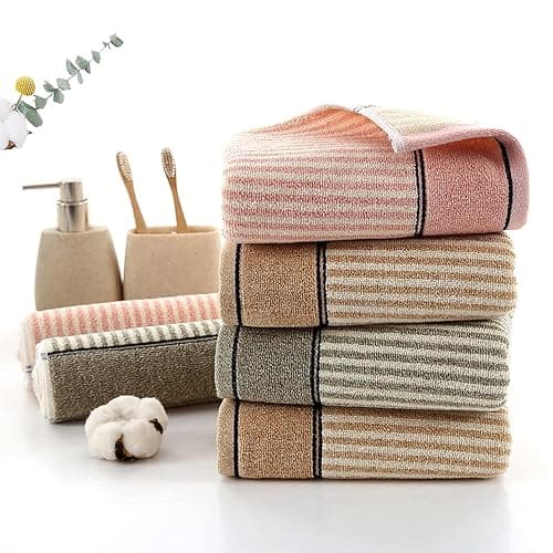 Pidada Hand Towels Set of 4 100% Cotton Striped Pattern Absorbent Soft Decorative Towel for Bathroom (Gray Brown) thumbnail 7