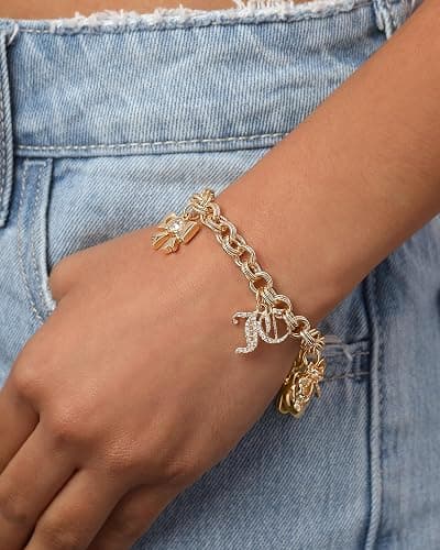 Juicy Couture Bracelet 7-7.5", Goldtone Charm Bracelets for Women with 6 Different Charms Featuring Clear Stones thumbnail 2