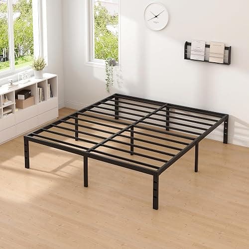 NEW JETO Metal Bed Frame,King Size Bed Frame with Storage Space,Heavy Duty Sturdy Mattress Foundation,Easy Assembly,No Box Spring Needed, Black,14 Inch,King thumbnail 7