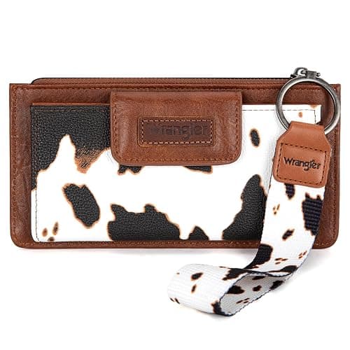 Montana West X Wrangler Cow Print Wallet for Women Ladies Female Card Cases & Money Organizers Wristlet with Wallet Large Clutch with Coin Purse Smooth Zipper and Rfid Lining - Image 1
