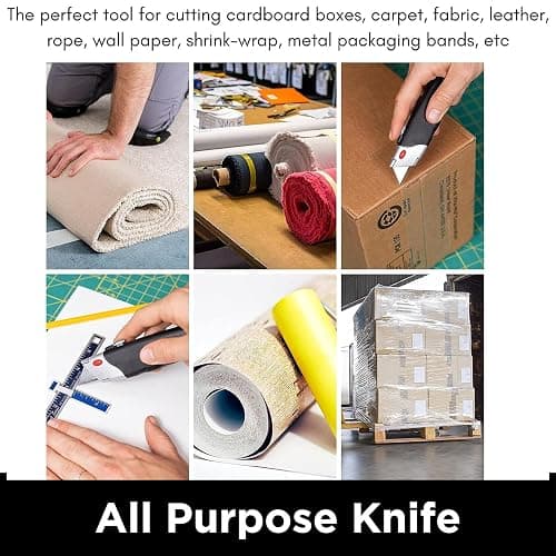 INTERNET'S BEST Premium Utility Knife Set | Retractable Box Cutter with Rubber Handle | Heavy-Duty Cutting for Cardboard, Carpet, Plastic | Retractable Blade | Includes 2 Razor Knives & Extra Blades thumbnail 7
