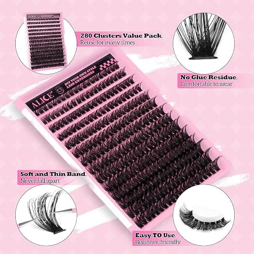 280Pcs Wispy Individual Lashes DIY Eyelash Extensions 8-16MM D-Curly Lash Extensions Lash Clusters 80D Cluster Eyelashes DIY at Home by ALICE thumbnail 4