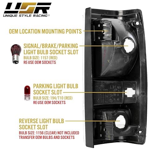 USR 82-93 GMT-400 Tail Light – Rear Tail Lamps (Left + Right) Pair - Compatible with 1982-1993 Chevy S10 Blazer Pickup Truck/Mid-Size SUV all Models - GMC S15 Jimmy (CLEAR TAIL LIGHTS with BULBS) thumbnail 7