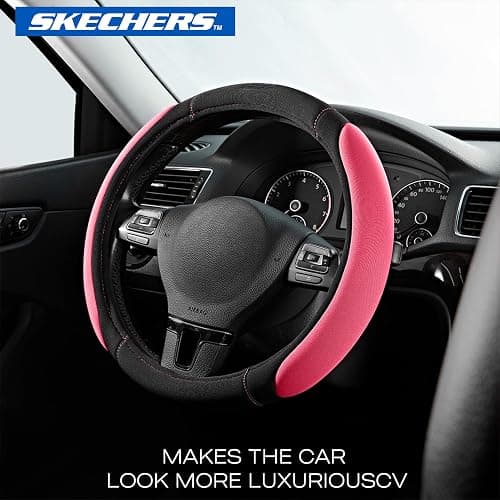Skechers Pink Steering Wheel Cover, Memory Foam Car Steering Wheel Cover,14.5-15inch Anti-Slip Safety Comfortable Desgin, Universal Accessory for Diverse Cars, Truck,SUV (Black & Pink) thumbnail 2