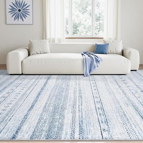 5x7 Area Rugs for Living Room Machine Washable Rug Distressed Indoor Carpet Neutral Moroccan Boho Rug Ultra Soft Area Rug for Bedroom Dining Room Playroom Office, Blue thumbnail 3