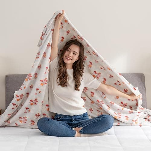 Berkshire Blanket-Classic Heavyweight Soft Printed VelvetLoft® Plush Blanket, Full/Queen Size Soft Fuzzy Warm Blanket for Couch Sofa Bed, Mushroom Field Grey, 90in x 90in thumbnail 2