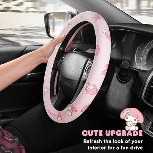 Sanrio My Melody Pastel Pink Steering Wheel Cover for Car, SUV, Truck | Universal Fit Cute Car Accessories & Gift for Women, Official Licensed Steering Wheel Protector, Fits 14.5"-15" Wheels thumbnail 6