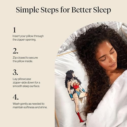 Wonder Woman x Kitsch Satin Pillowcase with Zipper for Hair & Skin - Softer Than Silk Pillow Cases, Cooling Satin Pillow Case, Wrinkle-Free Pillow Cases Standard Size (19x26) - Believe in Wonder thumbnail 7
